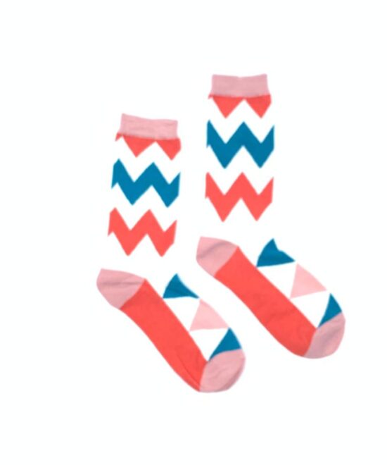 גרביים מעוצבים - זיגזג כתום תכלת ורוד