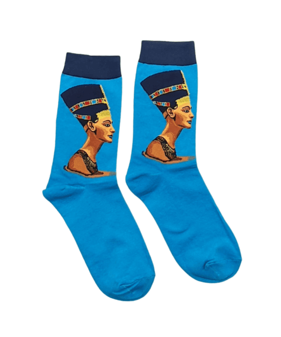 גרביים מעוצבים - נפרטיטי רקע תכלת