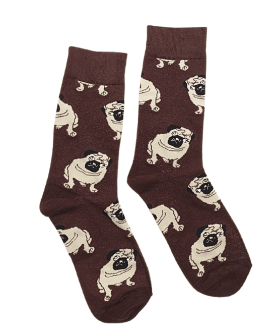 גרביים מעוצבים - כלב פאג סיני רקע חום