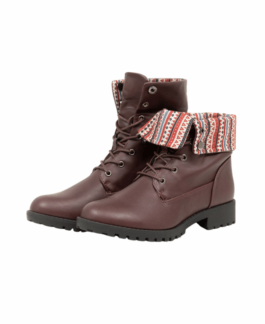 מגפיים מתקפלים - בורדו בד פנימי אתני