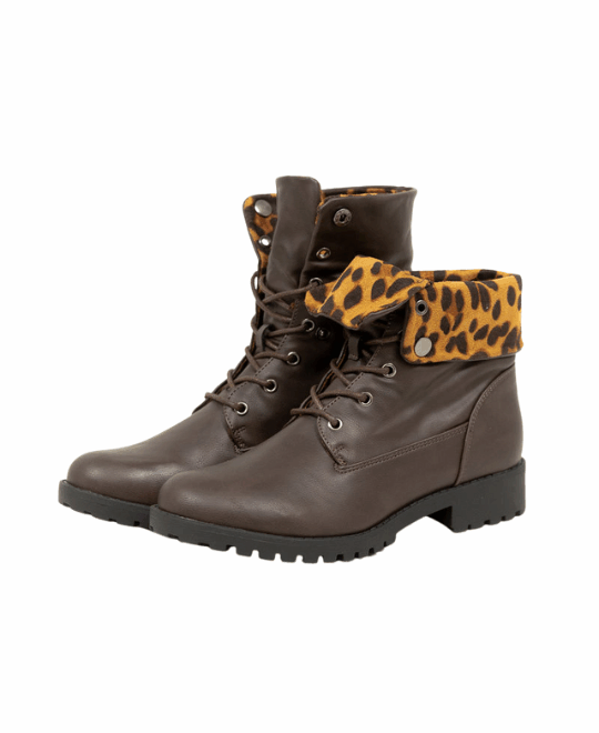 מגפיים מתקפלים - חום כהה בד פנימי מנומר כאמל