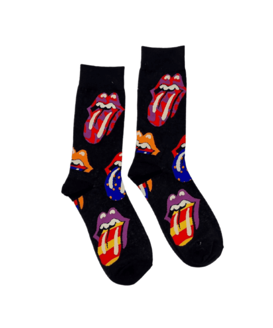 גרביים מעוצבים - שפתיים עם לשון רקע שחור