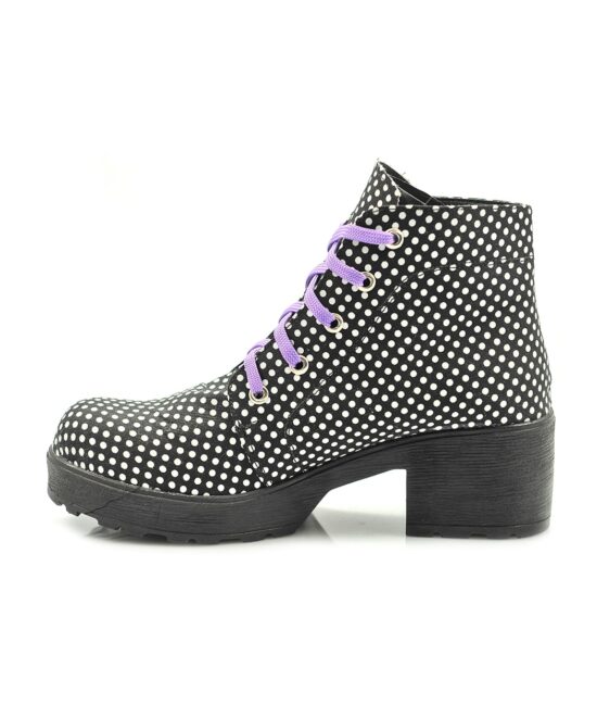 מגפיים לנשים חברת עמנואל - צבע שחור עם נקודות לבנות שרוכים צבע ורוד