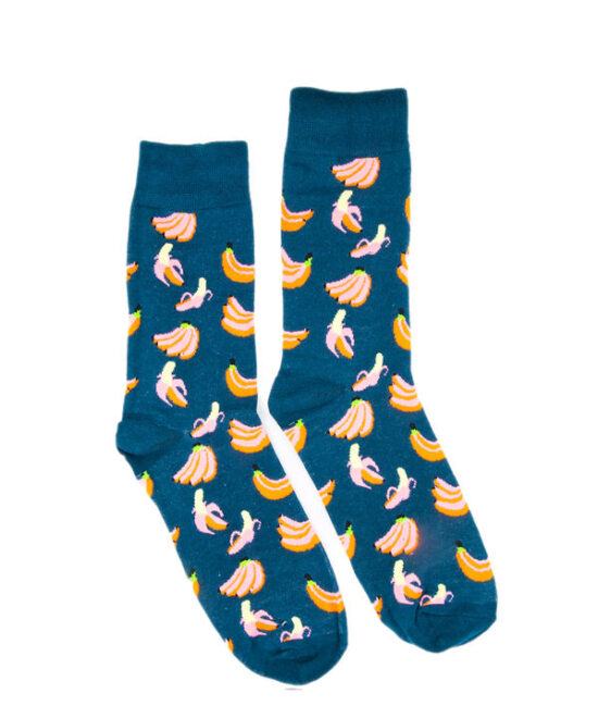 גרביים מעוצבים - בננות ורודות רקע ירוק כהה