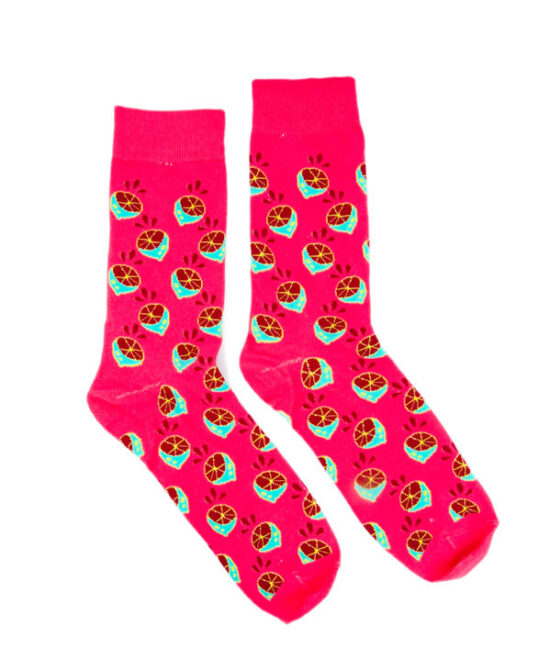 גרביים מעוצבים - לימונים רקע ורוד