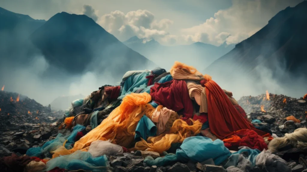 ערימת בגדים באתר אשפה כשיוצרת זיהום סביבתי