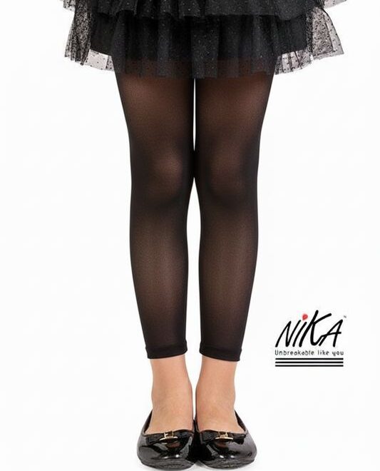 טייץ גרביון ללא רכבות ילדות - שחור חלק