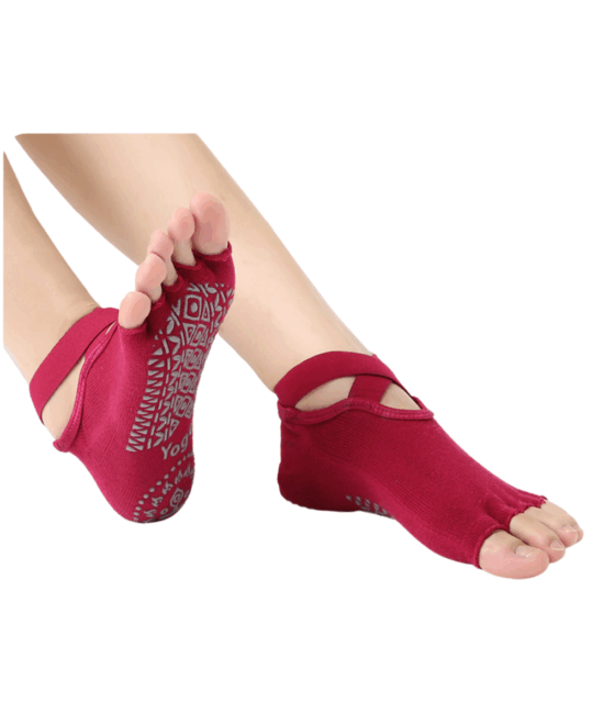 גרבי איקס ללא אצבעות לפילאטיס - בורדו