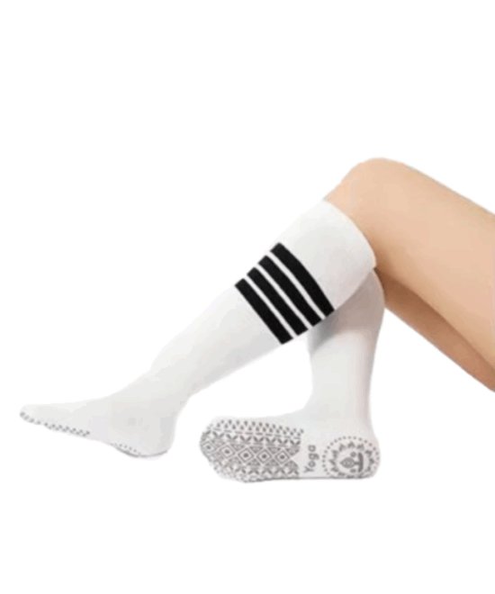 גרב גבוהה 4 פסים לפילאטיס – לבן