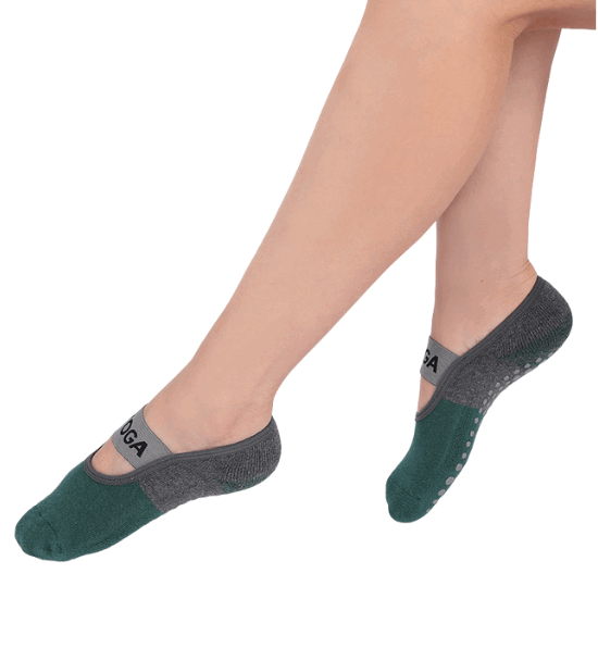 גרבי פס רחב סגור לפילאטיס - ירוק+אפור