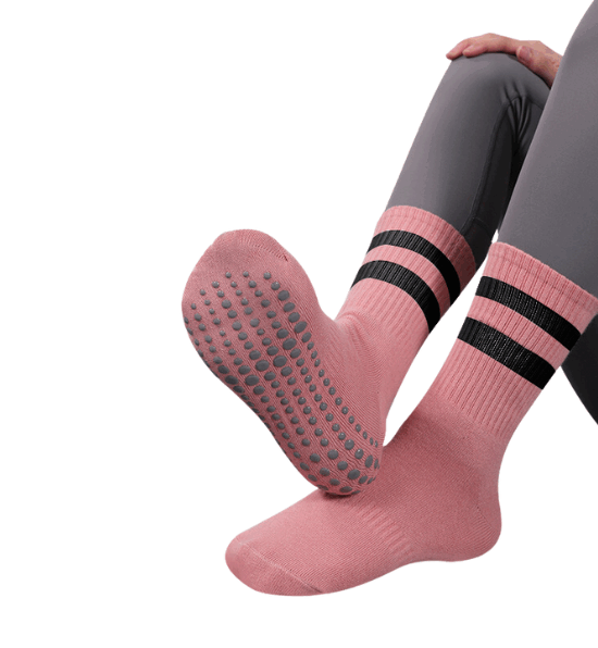 גרב 2 פסים ללא אצבעות לפילאטיס – ורוד