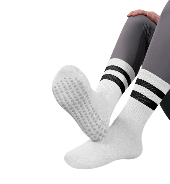 גרב 2 פסים ללא אצבעות לפילאטיס – לבן