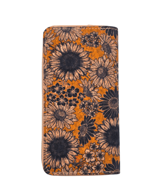 ארנק שעם אמיתי בעיצוב בוהו צבעוני עבודת יד – פרחי חמנית