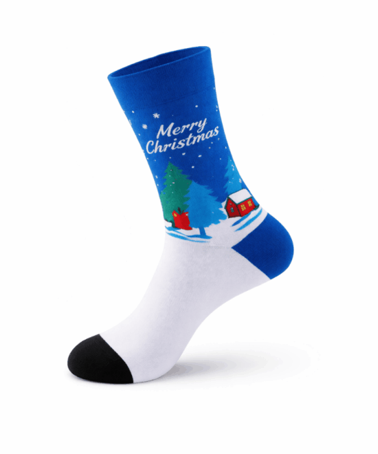 גרביים מעוצבים - Merry Christmas כחול לבן