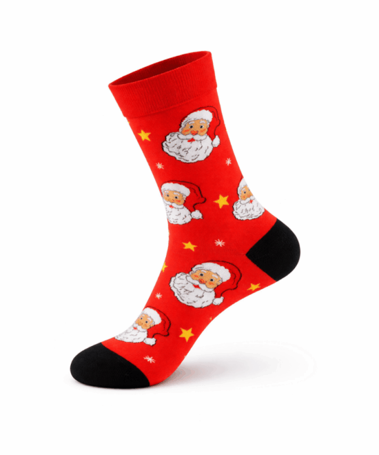 גרביים מעוצבים - פרצופי סנטה רקע אדום
