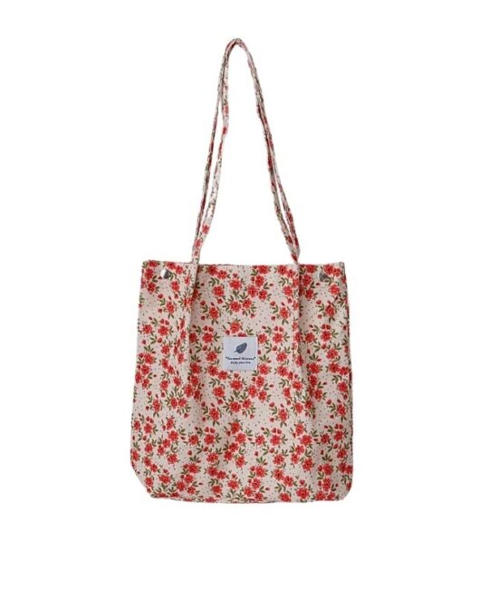 תיק צד קורדרוי - הדפס פרחוני