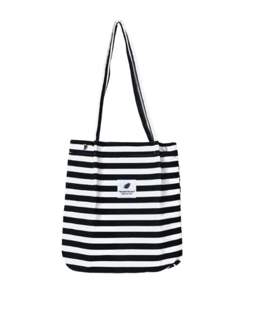 תיק צד קורדרוי - פסים שחור לבן