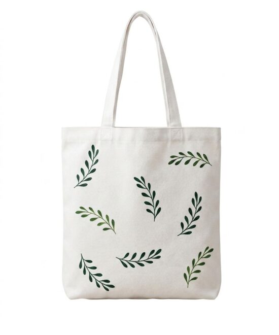 תיק צד מבד - עלים ירוקים רקע לבן